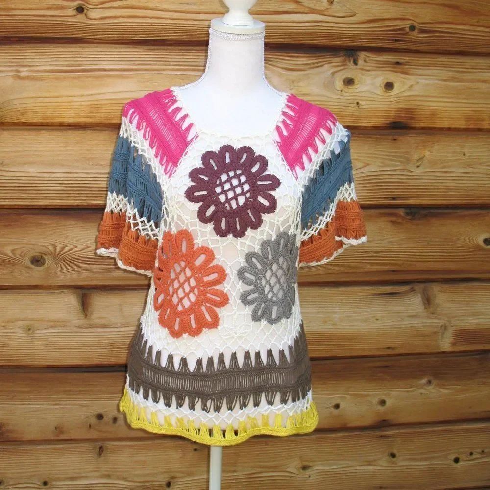 Crochet Knit Vintage 70's Handmade Bohemian Top